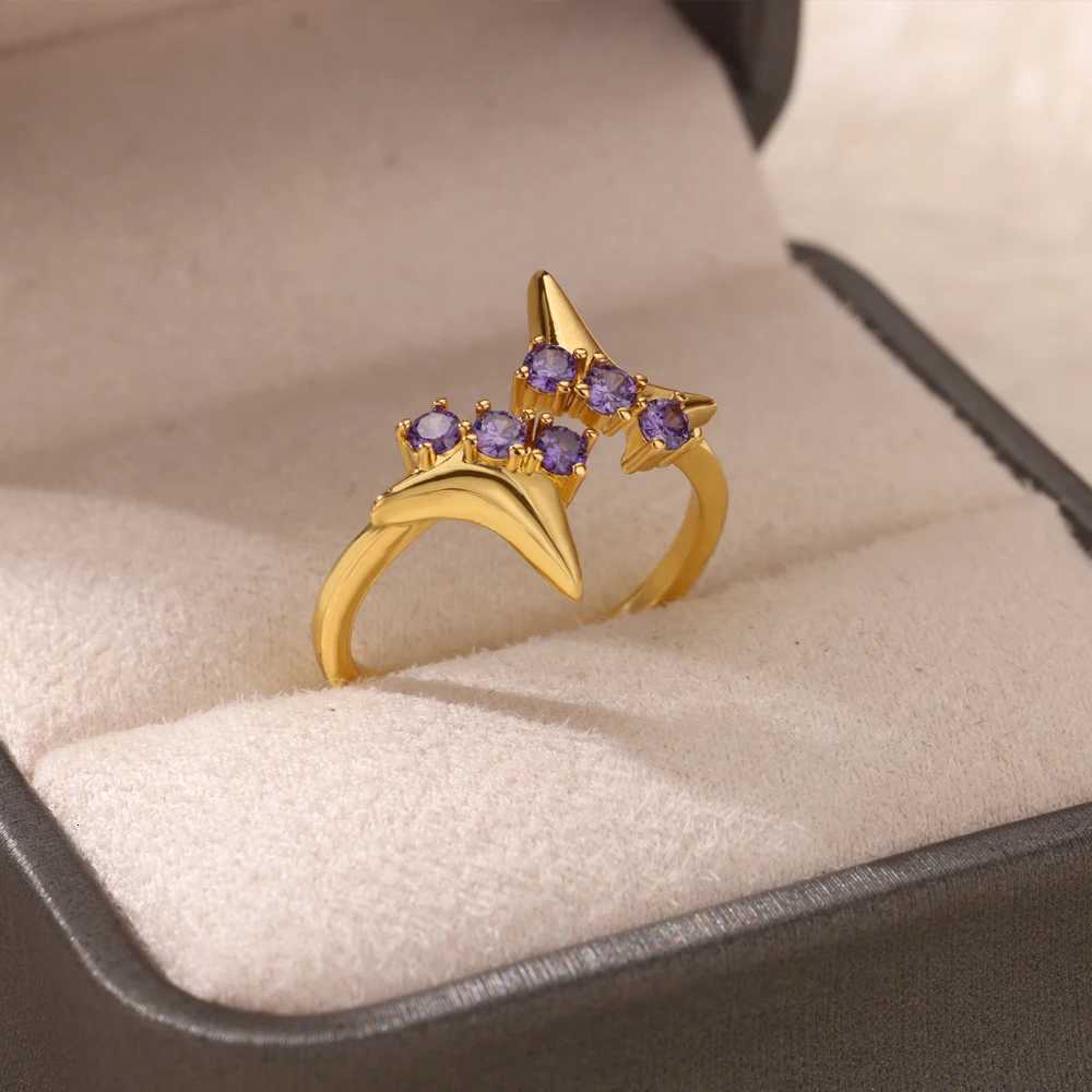 Free Shipping Purple Zircon Star Rings For Women Stainless Steel Gold Color Star Finger Ring Trend Fashion Wedding Jewelry GiftXJ251025