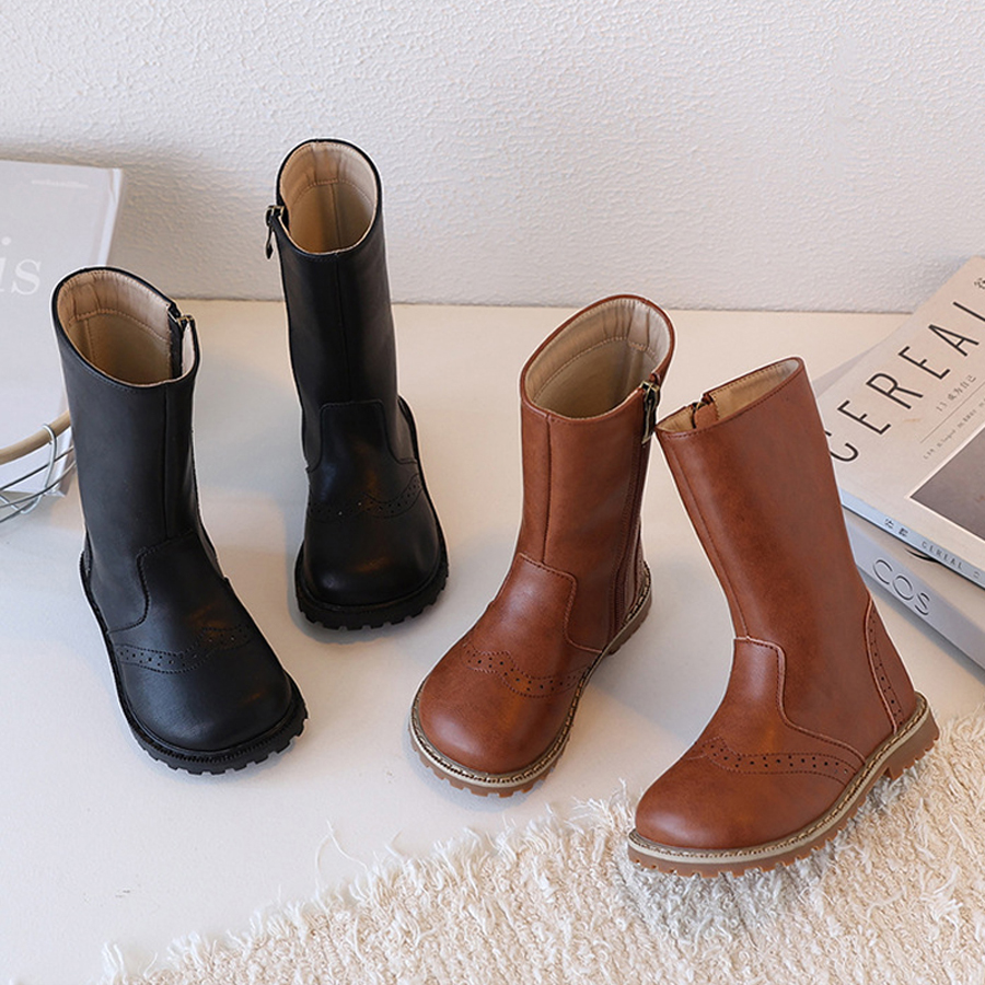 Girls Long Tube Boots for Child Girl Kids Fashion Design Princess Umshop High Boots for Toddler Brown Black Color Size 24 - 35 U1167