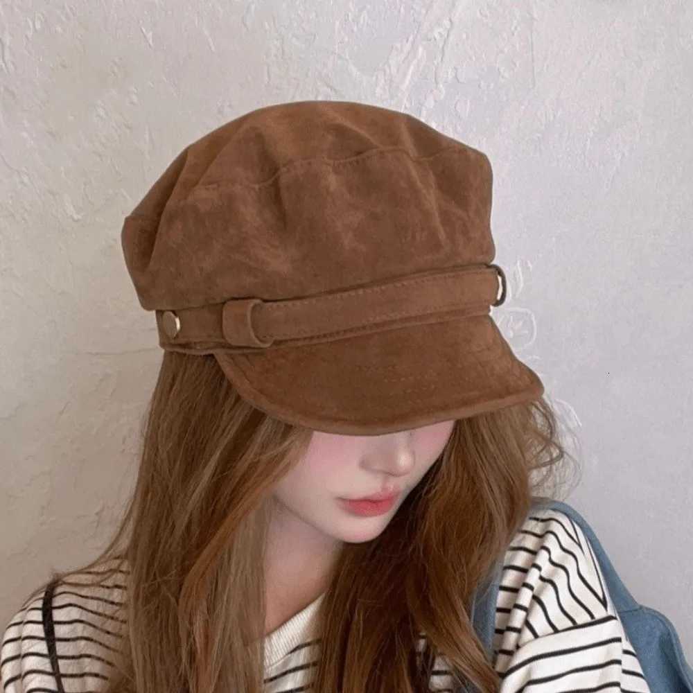 Versatile Short Brim Suede Berets Flat Top Windproof Artist Hat Korean Style Solid Color Newsboy Hat Daily Y251025
