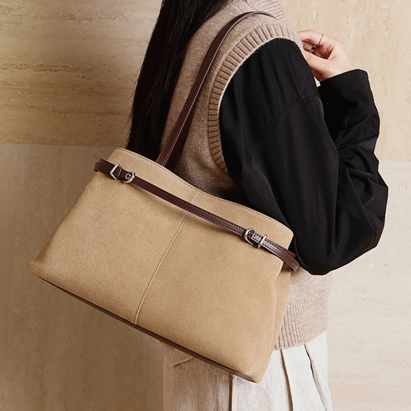 Hifashion Cowhide Suede Genuine Leather Large Tote Shoulder Bags For Women 2025 Matte Shopping Ladies Handbags 251018