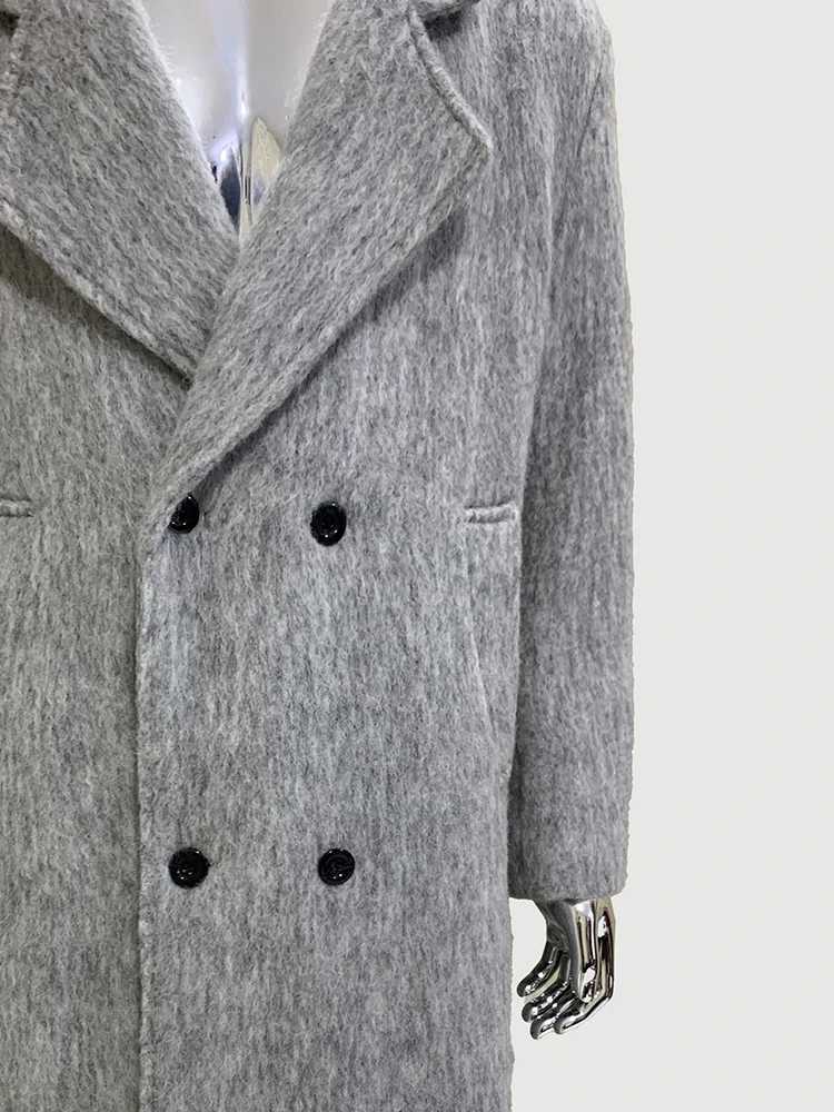 Nerazzurri Spring Winter Long Thickened Warm Gray Woolen Coat Men Shoulder Pads Double Breasted Elegant Wool Blend OvercoatT251025