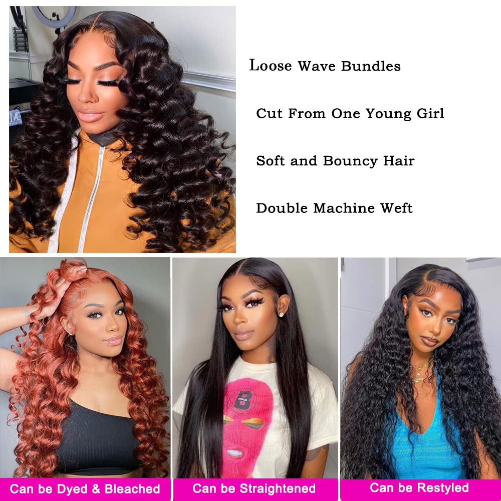 Virgin Human Hair Loose Wave Bundles 8-32 Inch 95-100g Natural Black Color Can Be Dyed Styled