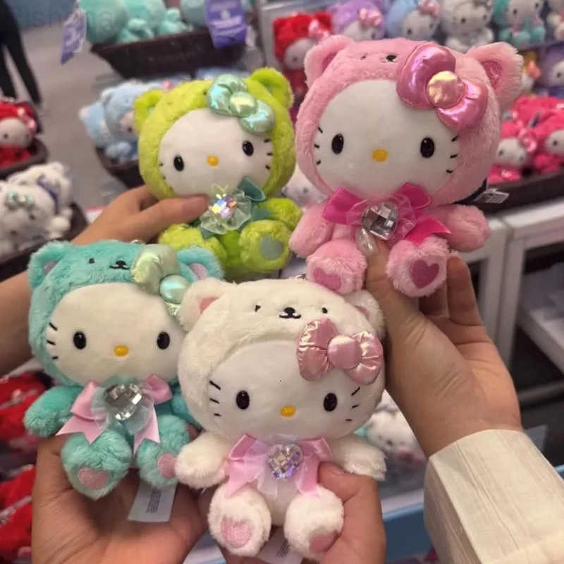 Sanrio Kawaii Hello Kitty Plush Doll Keychain Crystal Stone Series Stuffed Kitten Toy Bag Charm Surprise Birthday Pendant Gifts L251025