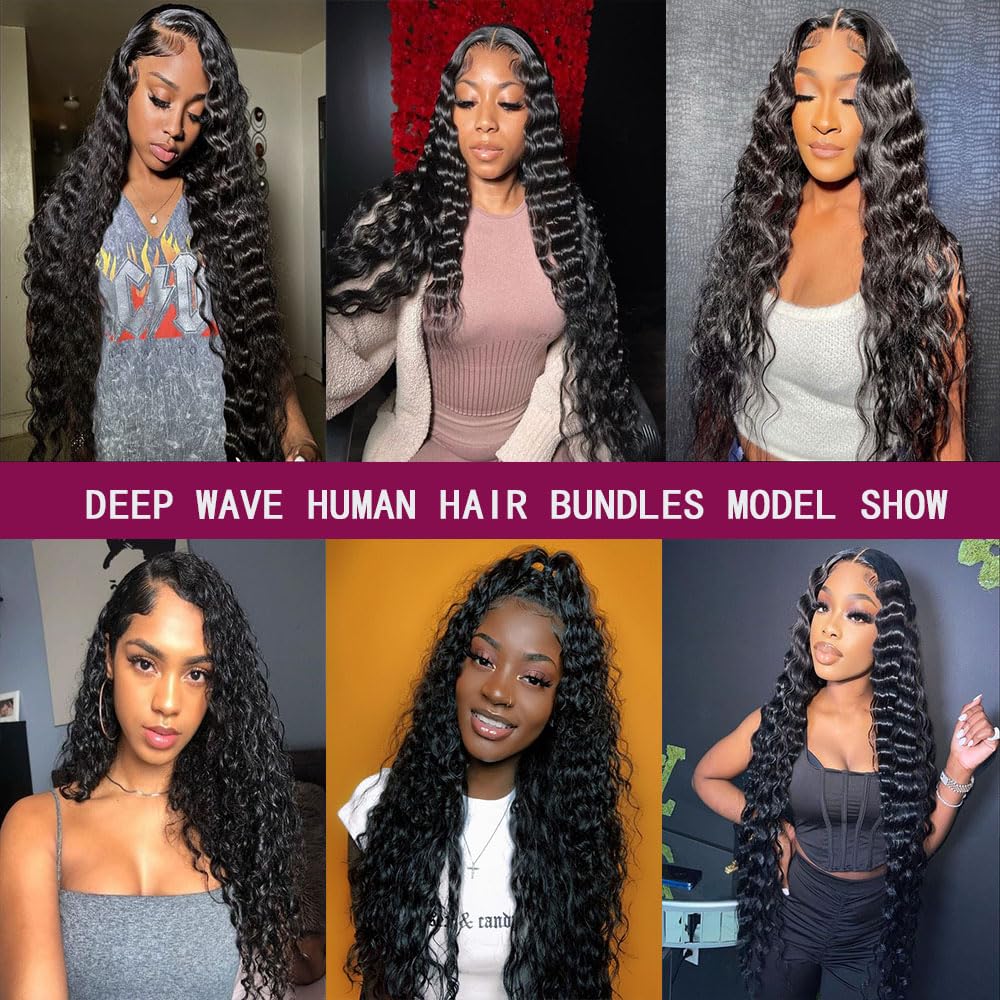 Deep Wave Human Hair Bundles 8-32 Inch 100% Unprocessed Virgin Hair Deep Curly Natural Black Wet And Wavy Bundles - 1 Pack Style Keep Texture Silky So