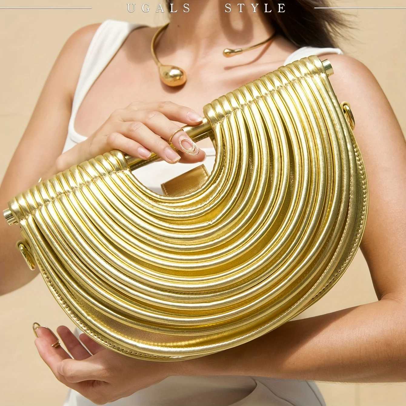 Handbags for Women 2025 New Gold Luxury Designer Brand Handwoven Noodle Bags Half Round Pulled Hobo Silver Evening Clutch Chic Z251024