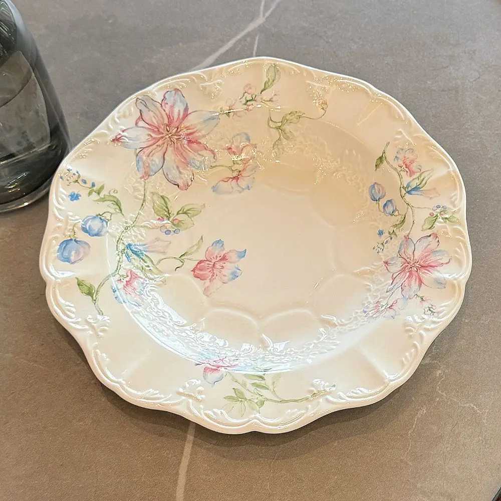 French Style Plate Rantic Retro Beautif Lace Style Ceramic Snacks Western High Appearance Ll Y251025