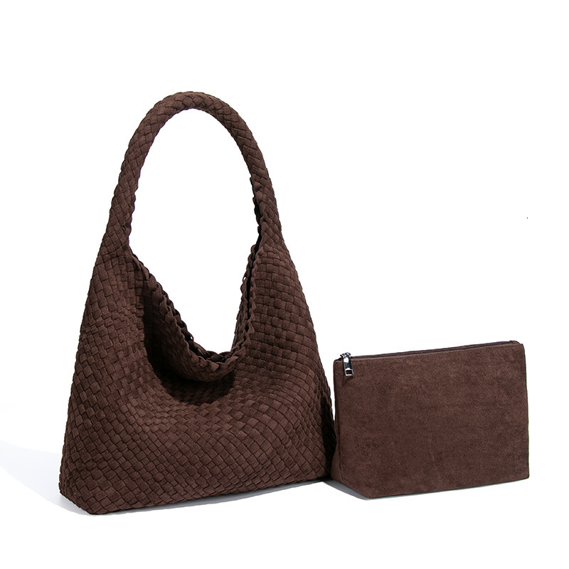 Autumn Winter Retro New Woven Handbag Down Material Large Capacity Tote Bag, for Women Daily Work