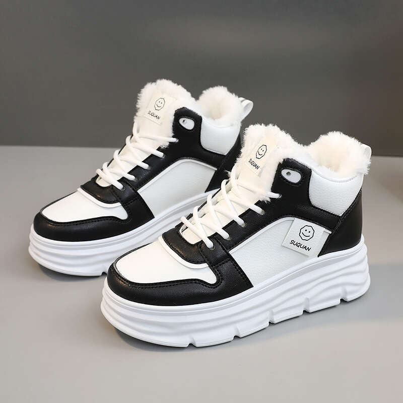 Fleece-Lined Winter New Style Height Increasing Thick-Soled Student Sneakers for Women Warm Street Fashion Casual Cotton Shoes