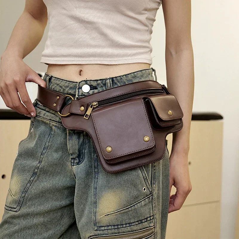 Outdoor Cycling Bag Casual Pu Leather Fanny Pack Sports Waist Bag Shoulder Bag MultiFunction Storage Bag Retro Mobile Phone Bag 251023