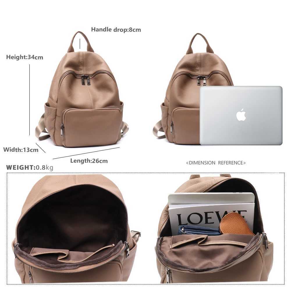Fashionable Soft Real Cowhide Backpack Women Men Multi Zip Pockets Solid Color Versatile Daily Casual Spacious Knapsack Travel W251025