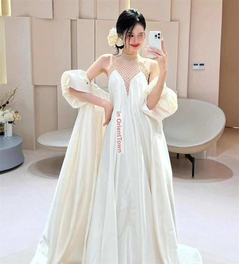 French Trend Lightweight Wedding Dress Satin Texture Minimalist Ethereal Apparel Bridesmaid Engagement Parties Morning Gown TP98