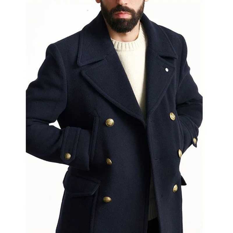 2024 Spring Vintage Woolen Trench Mid Coats Men New Casual Buttonup Lapel Woolen Jacket For Mens Office Outdoor Woolen OutfitsT251025