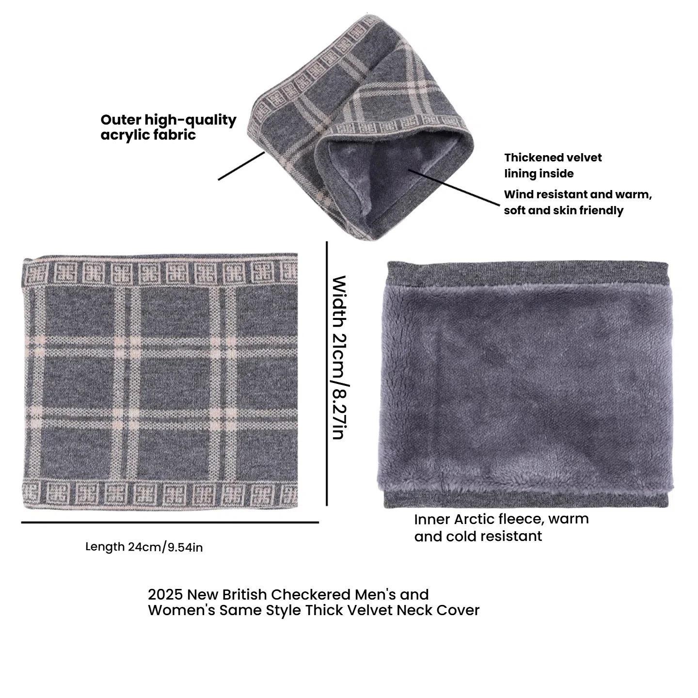 Winter Men Windproof Thickened Neck Gaiter Cashmere Warm Plaid Neckerchief Fashion Simple Knit Neck Cover Ring Scarf 251020