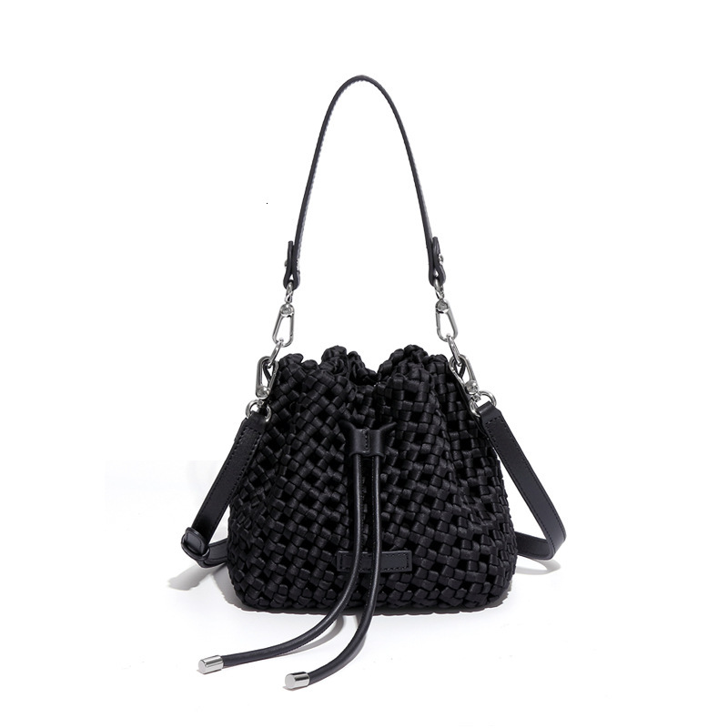 New Silk Woven Bucket Fashion Trend Handbag High-end Versatile Mini Casual Shoulder Crossbody Bag
