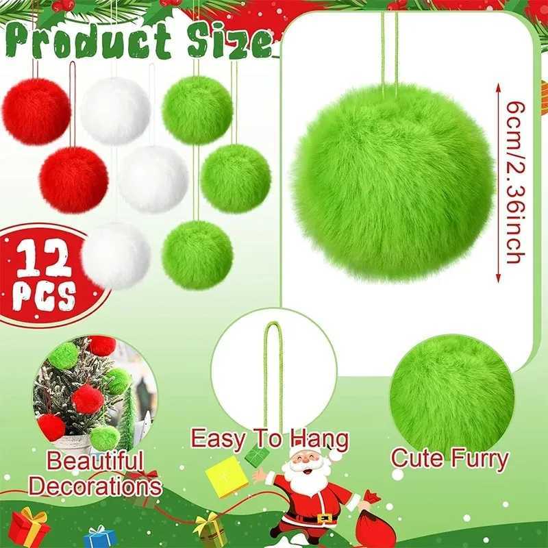 6Pcs 6cm Christmas Decoration Fluffy Ball Hanging Ornaments for Halloween Party Xmas Home New Year Gifts Navidad Decor Craft C251024