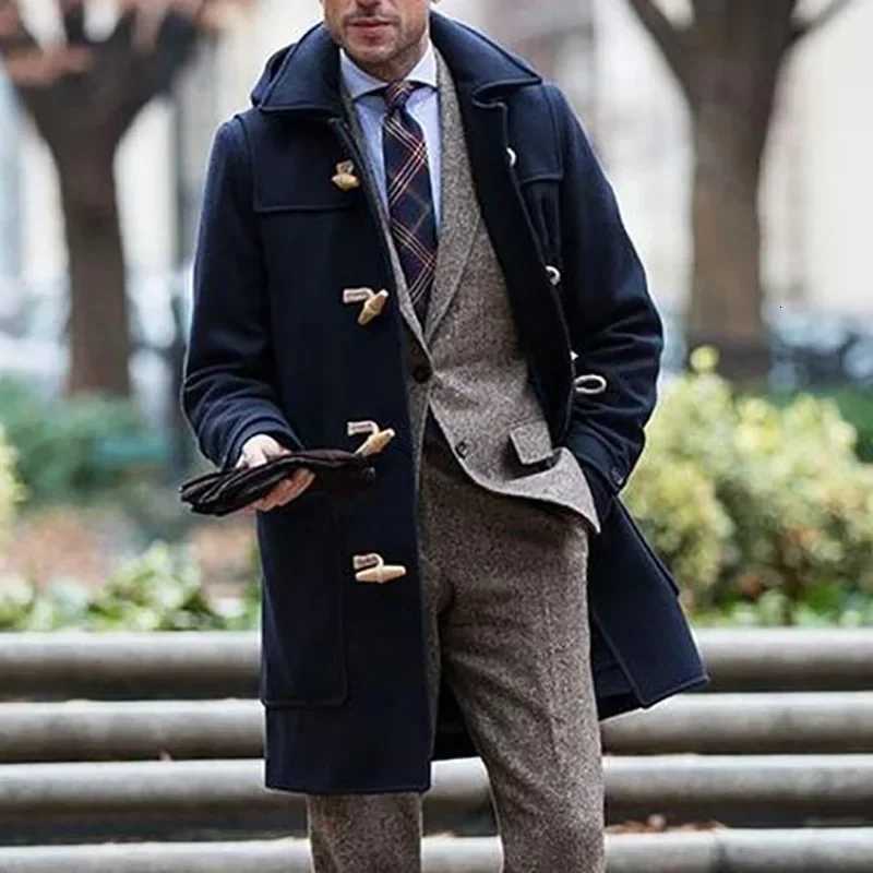 Mens Casual Singlebreasted Lapel Solid Color Overcoat in Midtolong Style for Autumn and Winter Trendy Coat Jacket SXXXLT251025