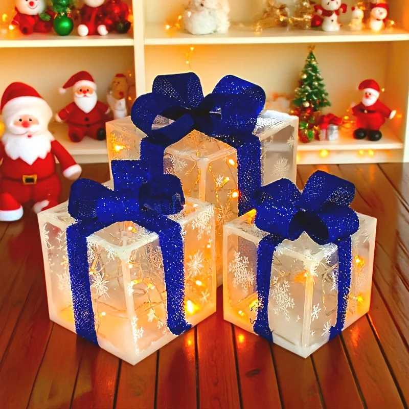 3pcs Christmas Luminous Gift Box Christmas Tree Decoration Holiday Party Decoration Christmas Decoration No Builtin Battery C251024