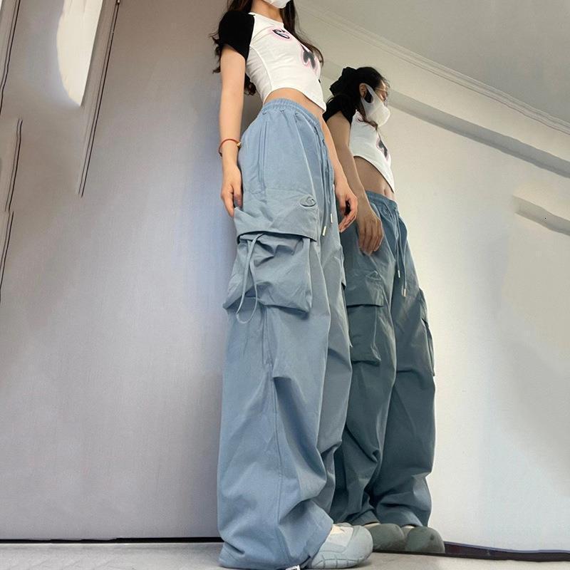 American Style Casual for Women 2025 Summer New Straight Draped Wide Leg Cargo High Waist Slimming Long Pants