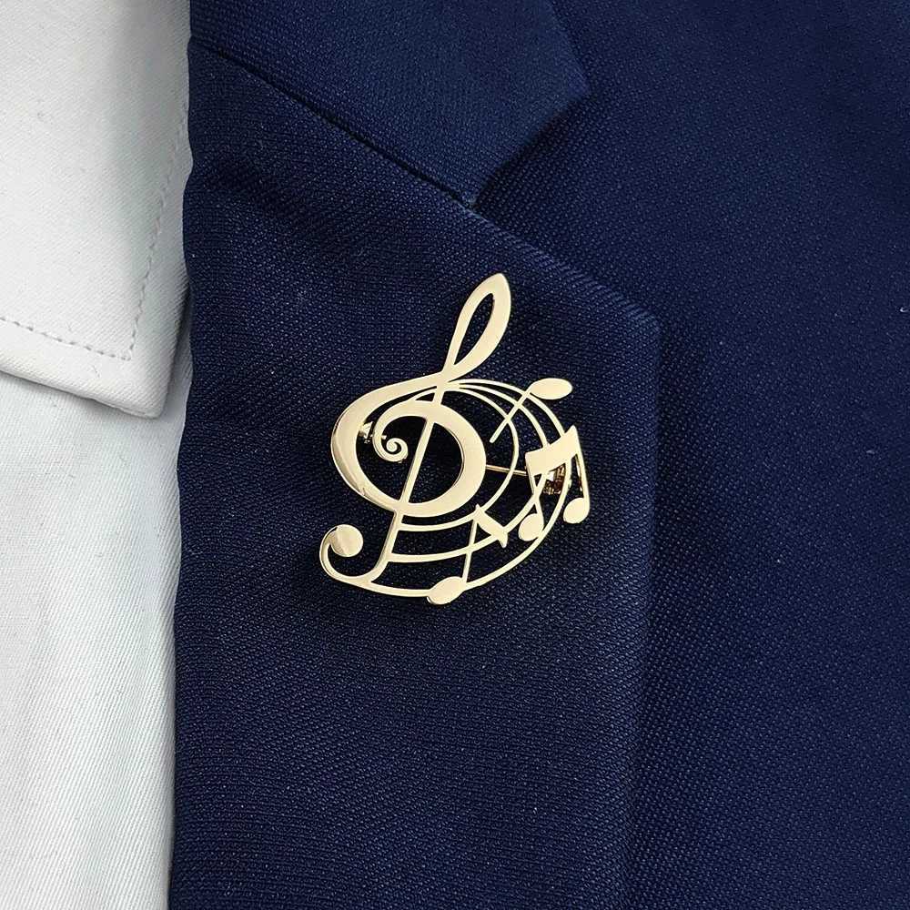 Fashion punk style hollow music symbol stainless steel goldplated 18K brooch black suit accessories wedding matching set J251115