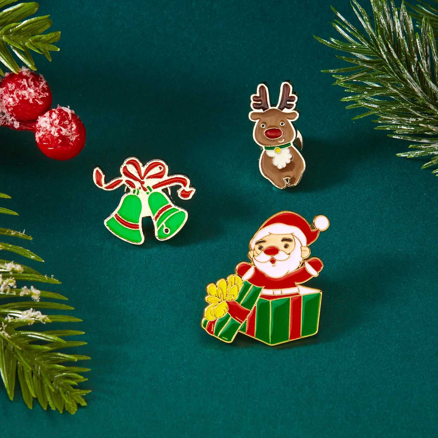 3pcsset Christmas Brooch For Women Men Santa Claus Bell Elk Snowflake Xmas Tree Snowman Enamel Pins New Year Festival Gifts J251115