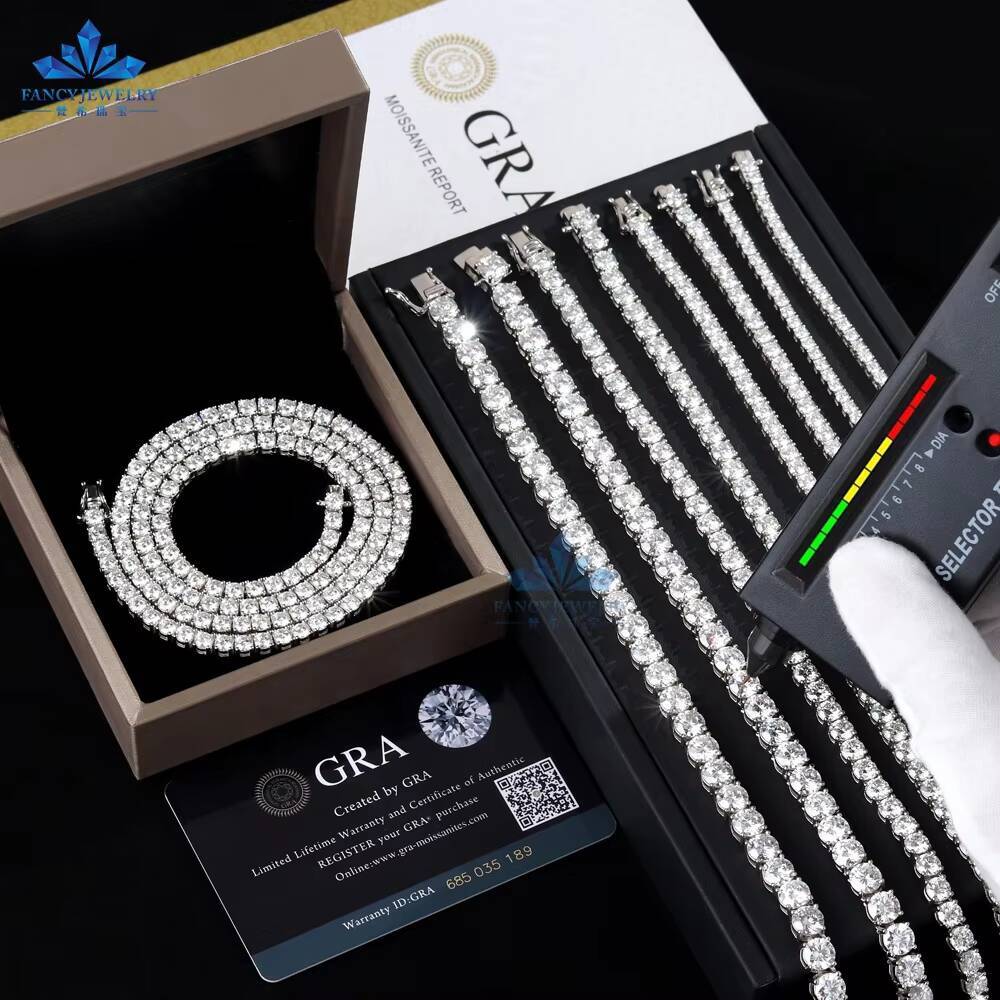 Hiphop Jewelry 925 Silver Lab Grown Moissanite Tennis Chains 2mm 3mm 4mm 5mm 65mm Diamond Link Chain Necklace with GRA