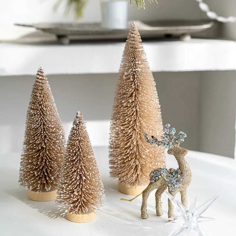 152025cm Christmas Mini Pine Christmas Tree Decoration Artificial Bottle Brush Tree with Wooden Base Xmas Home Decor 2024 C251024