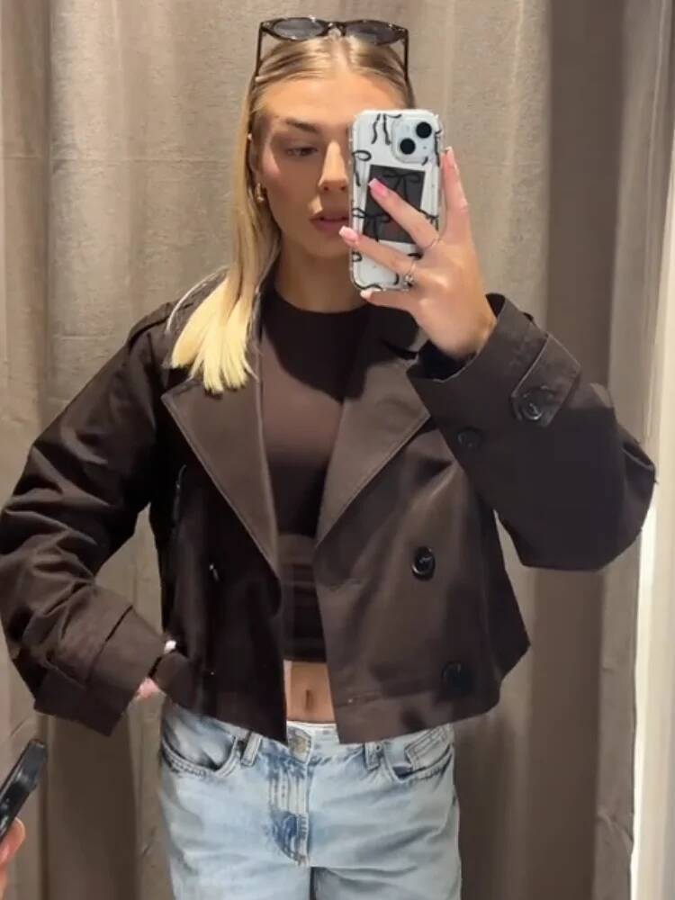 Solid Color Loose Short Coats Woman Double Breasted Lapel Long Sleeves Jacket Casual Fashion Women's Spring Autumn New Jackets dongdumaoyi
