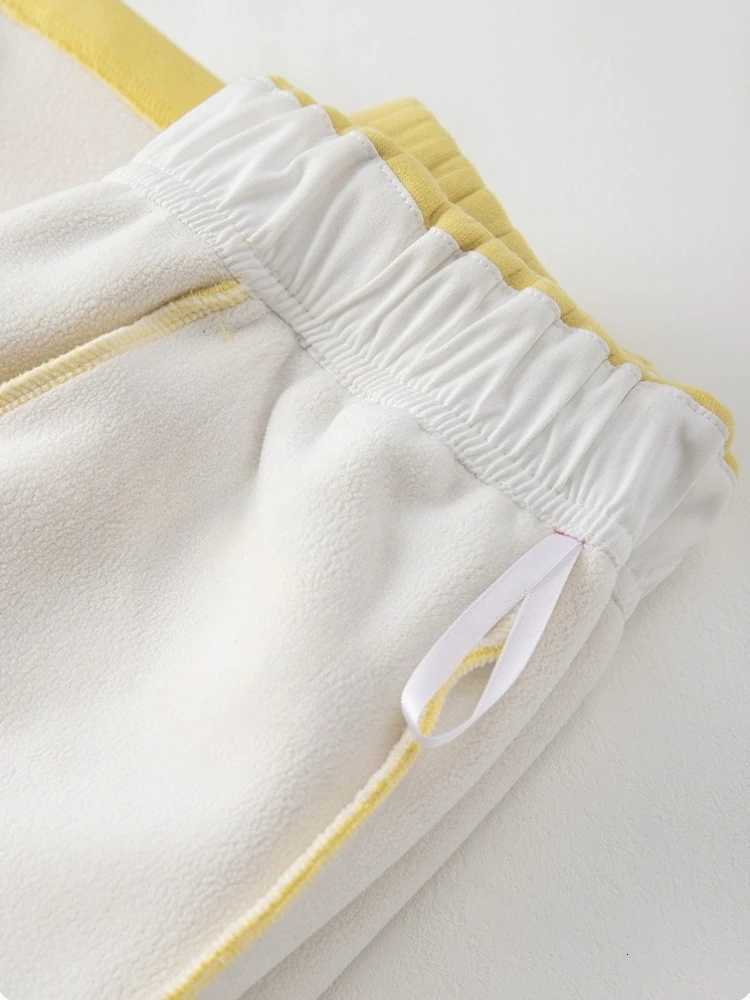 Velvet Wideleg Pants Women Highwaisted Drawstring Loose Casual Thicken Warm Sweatpants Solid Yellow Winter Womens TrousersT251025