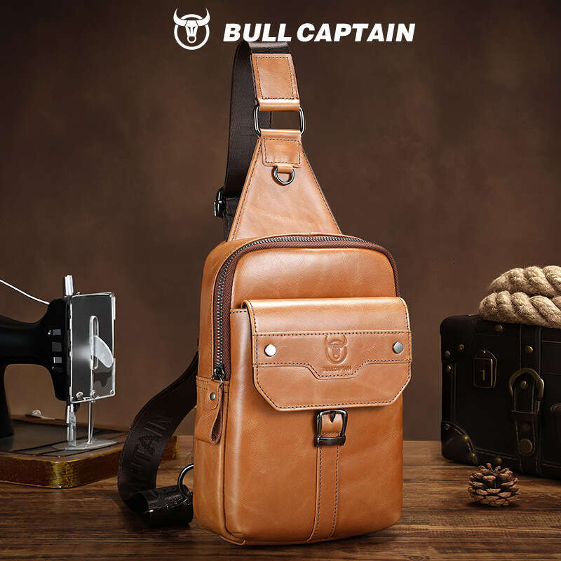 Captain Cow Goods Men S Genuine Leather Single Shoulder Chest Top Layer Cowhide Phone Tablet High End Front Crossbody Bag