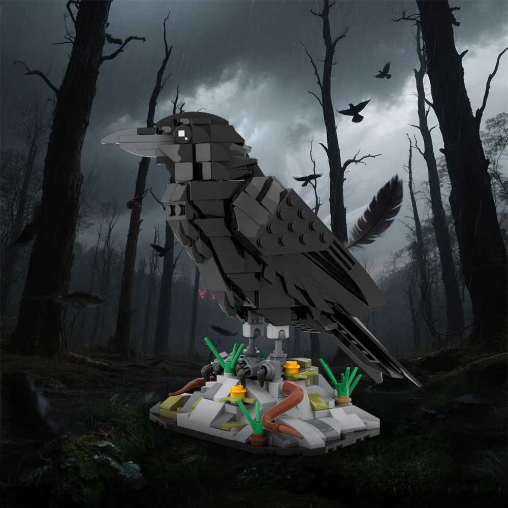 MOC Raven Model Building Blocks Sets Clever Raven Black Bird 3D Home Ornament Brick STEM Toy Adult Halloween Gift C251023