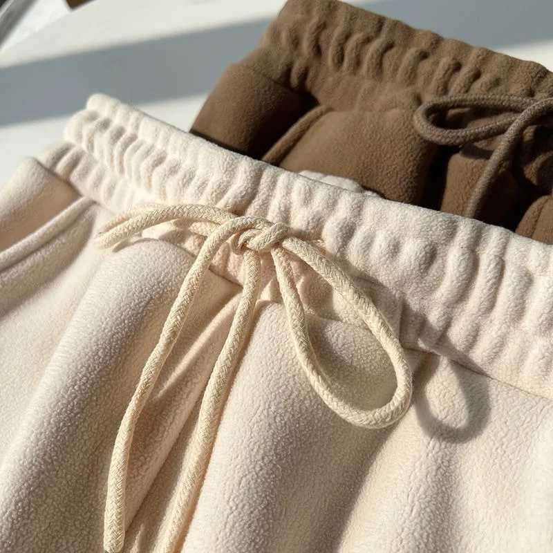 Fleece Pants Women Solid Thick Warm Loose Autumn Winter Leisure Sports Ankle Length Pockets Drawstring Students Preppy Chic LadyT251025