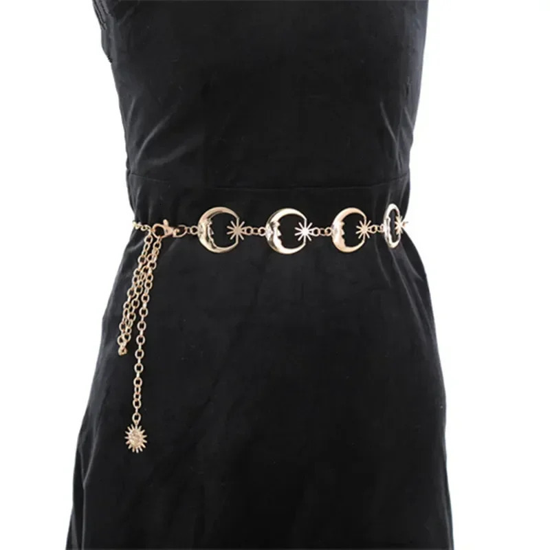 Fashion Metal Chain Belts GoldSilver Color Crescent Moon Ornament Belts Woman Coat Dress Decorative Belts 251023