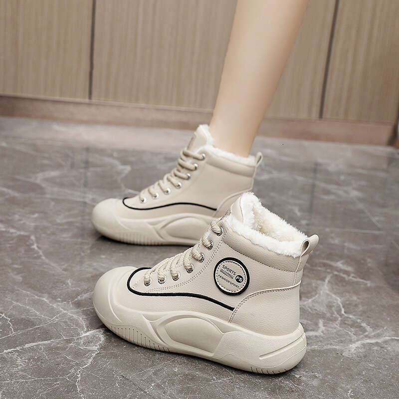 hot Classic Winter New Ins Korean Style High-top Fleece-lined Casual for Female Students with Platform Cotton Shoes Thick Sole Warm snow cozy Warm Tra