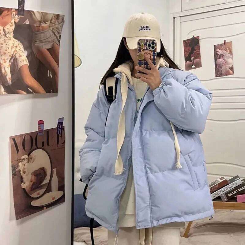 Winter Short Jacket Woman Parkas 2025 Thick Warm Spliced Hooded Parka Oversized Korean Fashion Loose Cotton Padded Outerwear Coats Designer Women