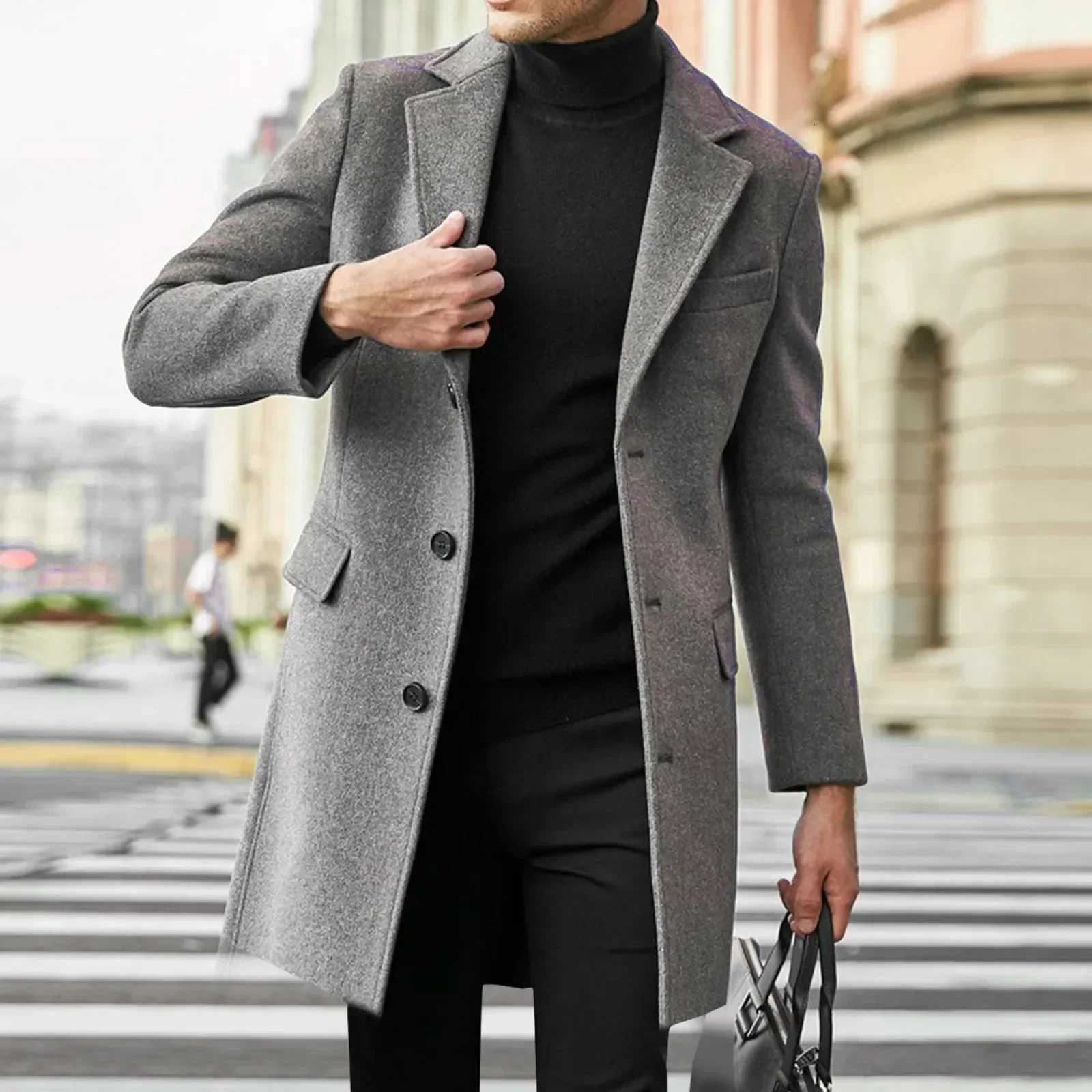2024 Autumn and Winter Casual Men Clothing British Woolen Overcoat New Style Solid Color Long Sleeve Woolen Material Trendy SuitT251025