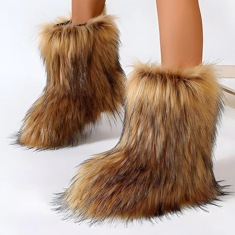 Womens Furry Tall Winter Boots Warm Snow Boots With AntiSlip Sole 251023