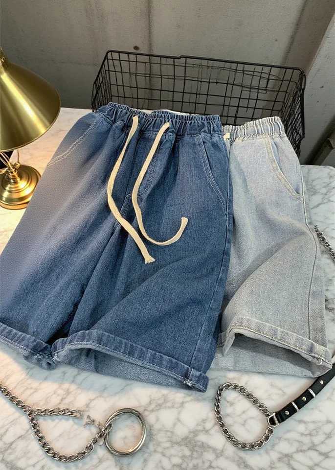 2025 New Korean Retro Men Jeans Summer Loose Men Wide Leg Knee Shorts New Washed Casual Fashion Denim ShortsXJ251025