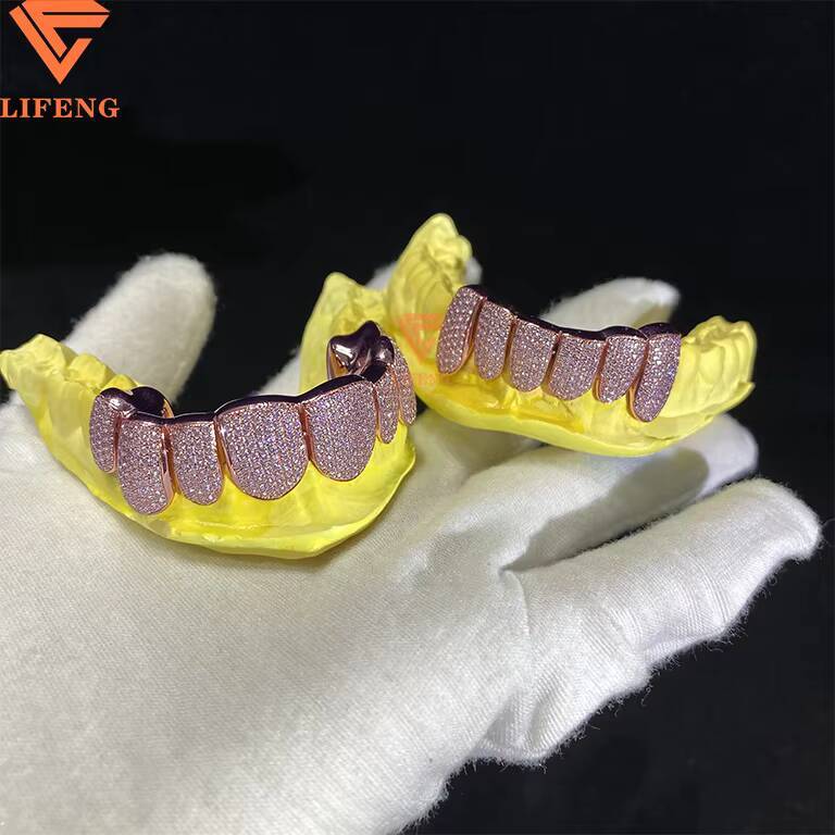 Custom 925 Sliver Rose Gold VVS Moissanite Grillz Iced Out High Quality Hip Hop Jewelry Grillz Teeth Diamond Moissanite Grillz