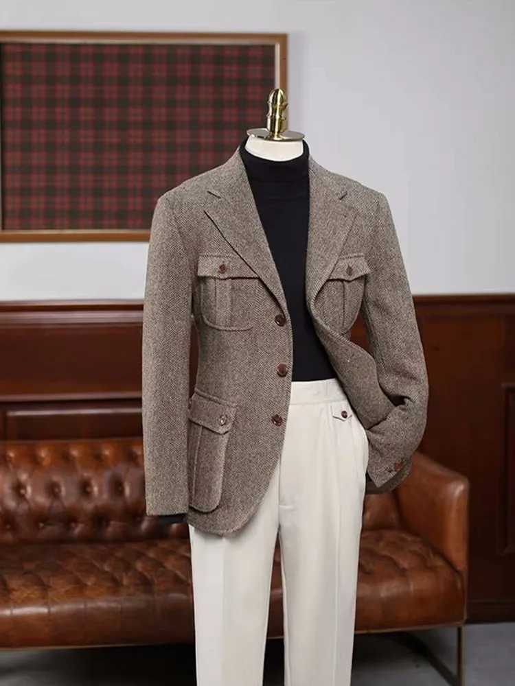 Business Men Multi Pockets Single Breasted Slim Fit Woolen Blends Jacket Office Work Autumn Outerwear Suit Coat Plus Size 5XLT251025