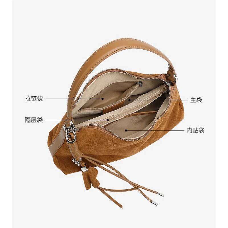 Winter High-End Frosted Cowhide Women's Tassel Handbag Matte Suede Leather Female Shoulder Bag For Work Travel Purses 251023 1025