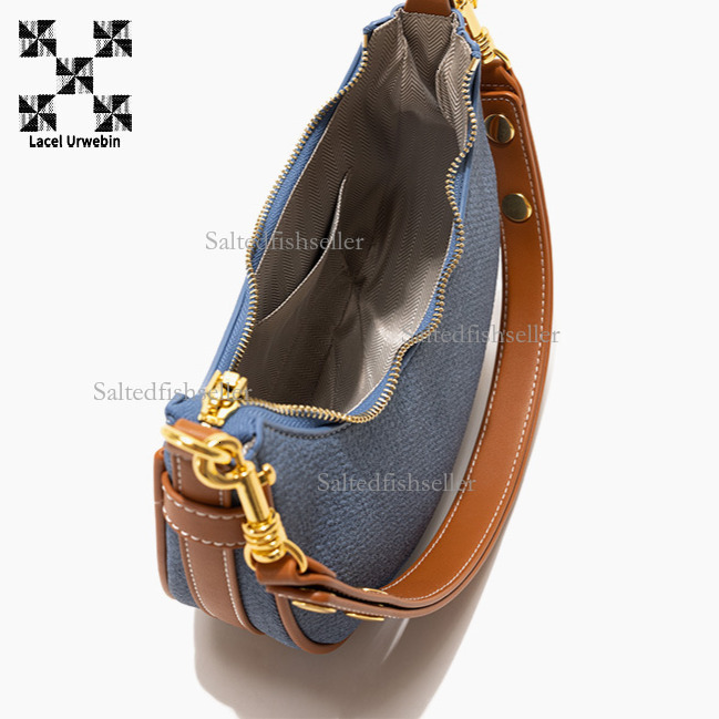 Lacel Urwebin Designer New Fashion Commuter Handbag, Casual Cowboy Bag Striped Crossbody Bag Versatile Trendy Splicing Zipper Shoulder Bag Small Squar