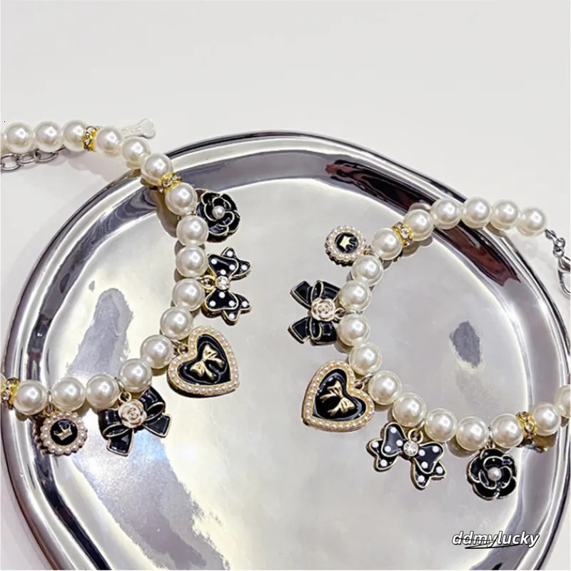 Pearl For - Pet Necklace With Bow & Flower Charms, Adjustable Small Medium Dog Collar Ddmylucky
