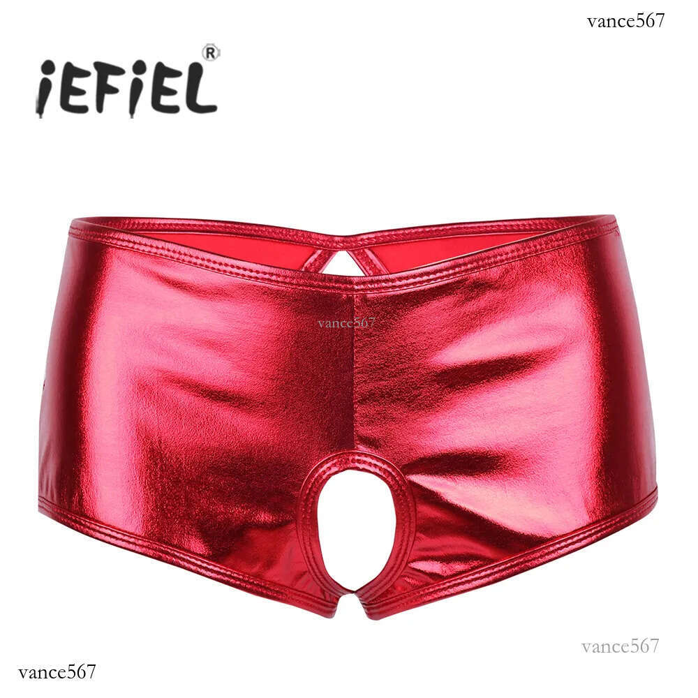 iEFiEL Lingerie Women Lingerie Wetlook Open Butt Faux Leather Crotchless Bikini Brief Underwear Underpant Sexy With Hole Panties