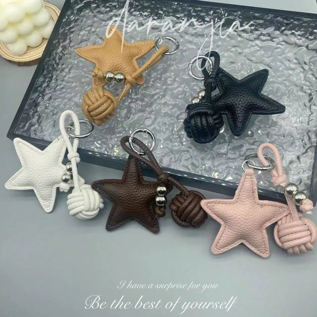 Handmade Star Woven Ball Keychain for Bags Boho DIY Bag Pendant Creative Gift for Women Girls Birthday Party Accessories 251021