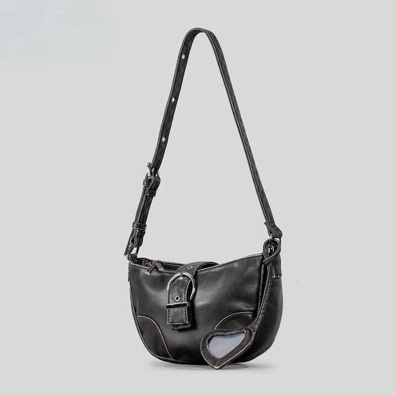 Vintage PU Leather Underarm Half Moon Women Crossbody Bags With Mirror Versatile Handbag For Female Summer Purses 1025