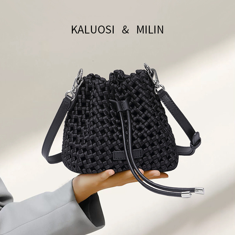 New Silk Woven Bucket Fashion Trend Handbag High-end Versatile Mini Casual Shoulder Crossbody Bag