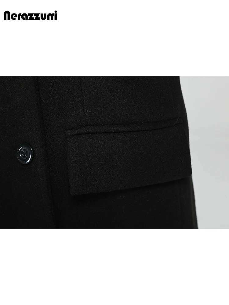 Nerazzurri Autumn Winter Long Elegant Luxury Chic Navy Blue Warm Woolen Coat for Men Double Breasted Wool blends Overcoat 2023T251025