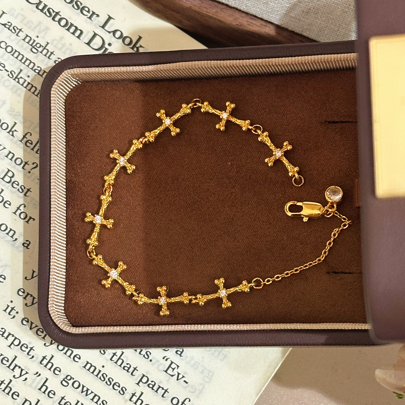 TaiYang New Gold Plated Gothic Bone Cross Bracelet, Adjustable Copper Chain with Edgy Elegance for Women Z260313