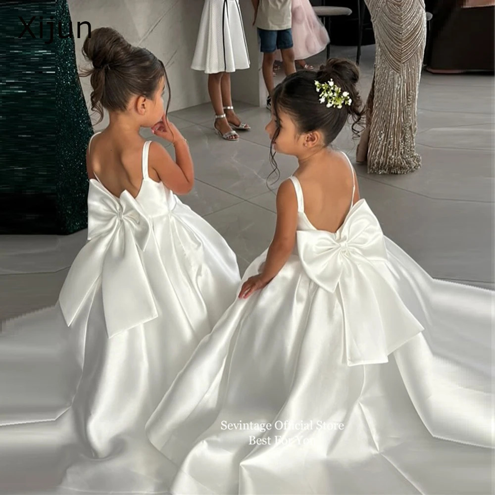 Sevintage Cute Ivory Baby Flower Dresses Bow Back Birthday Party Gifts Wedding Dresses For Kids ropa de nia Customized 251023