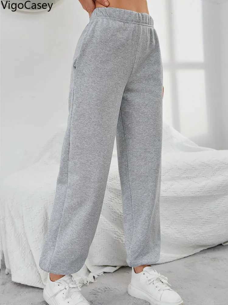 2025 Women High Waist Sport Pants Female Casual Pocket Wide Leg Pants Women Gray Cycling Baggy Pants Lady Solid Running TrousersT251025